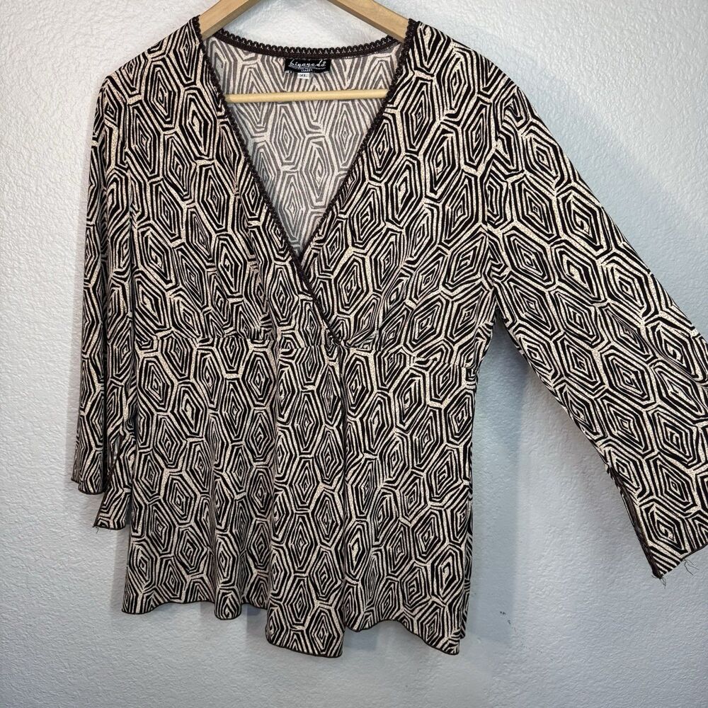 VTG Babydoll Top Women L Brown V Neck Stretch Whimsy Sleeves USA Made Y2K Fairy